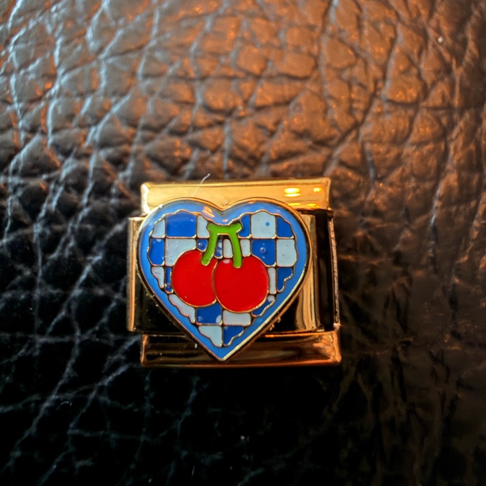 Gold-Toned Italian Charm with Cherry Heart Design